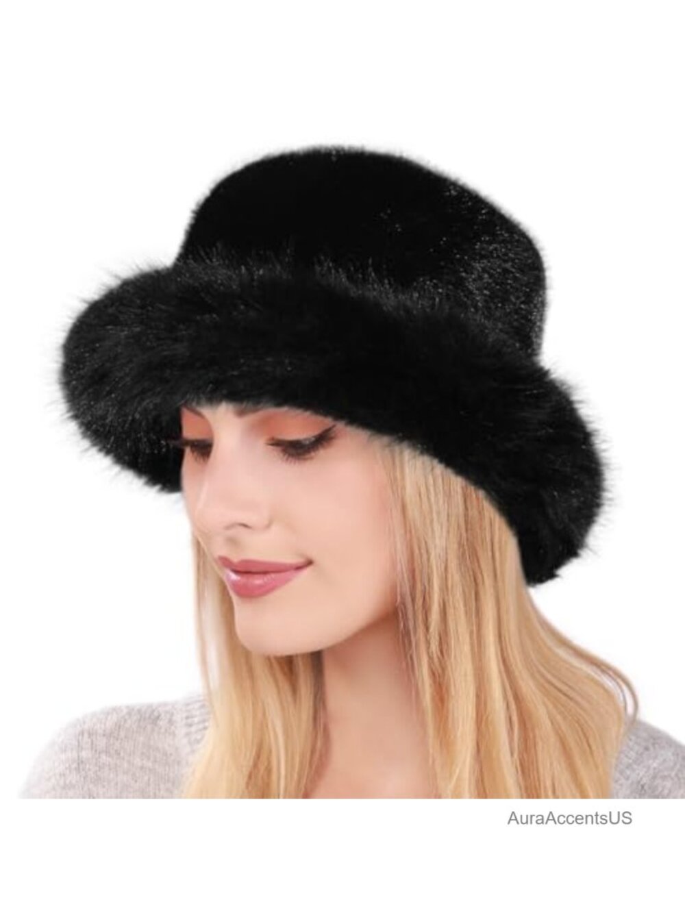 Fuzzy Wide Brim Faux Fur Bucket Hat Winter Fluffy Warmer Fisherman Cap